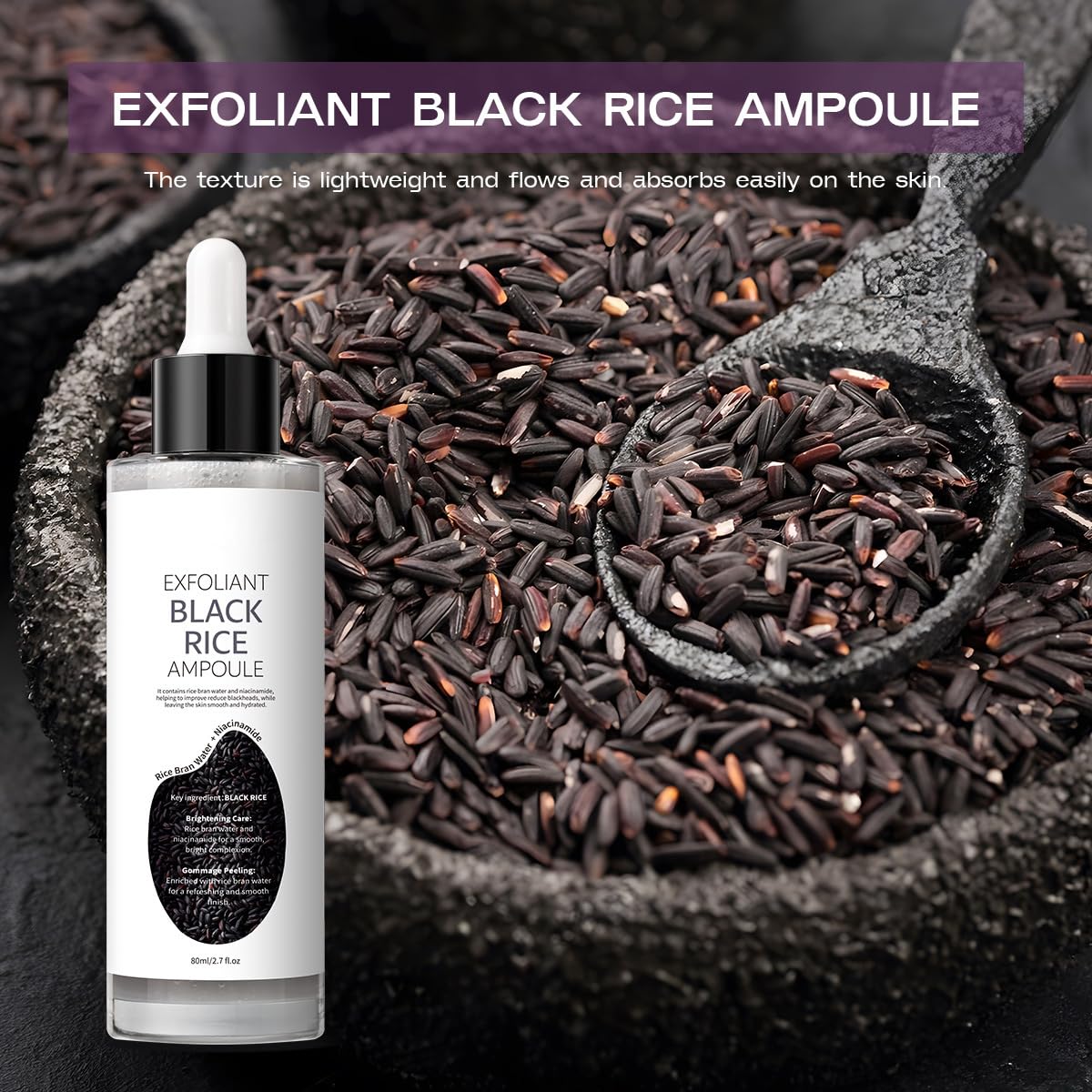 White/Black Rice Exfoliant Ampoule – Mild Exfoliant Face, Nourishing Skin Exfoliator for Face to Smooth Texture & Hydrate, Exfoliating Ampoule with Niacinamide & Aloe (Black Rice)
