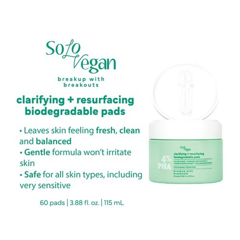 SoloVegan Mild Exfoliating Toner Pads, Serum, Blemish Patch, Cleansing Gel - Korean Skincare (1, PHA Toner Pads)