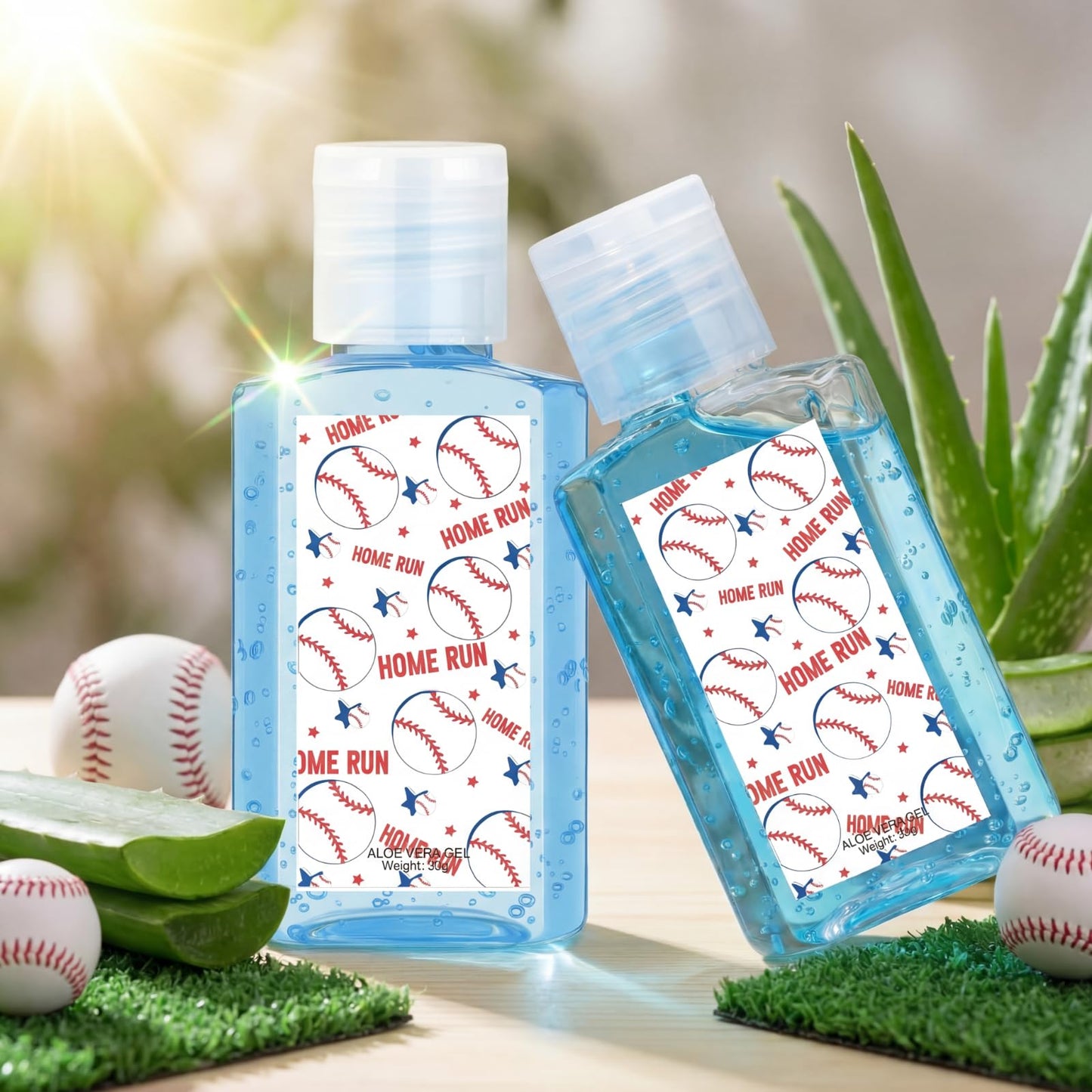 Demissle 24 Pcs Baseball Party Favor Aloe Vera Gel for Aftersun Care 1 oz Baseball Pattern Flip Cover Travel Size Aloe Vera Gel Bulk Mint Aroma Sports Keepsake for Outdoor Sport Summer Body Care Stuff