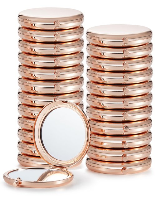 Getinbulk Compact Mirror for Purse, Set of 24 Double-Sided 1X/2X Magnifying Metal Pocket Makeup Mirrors(Round, Rose Gold)