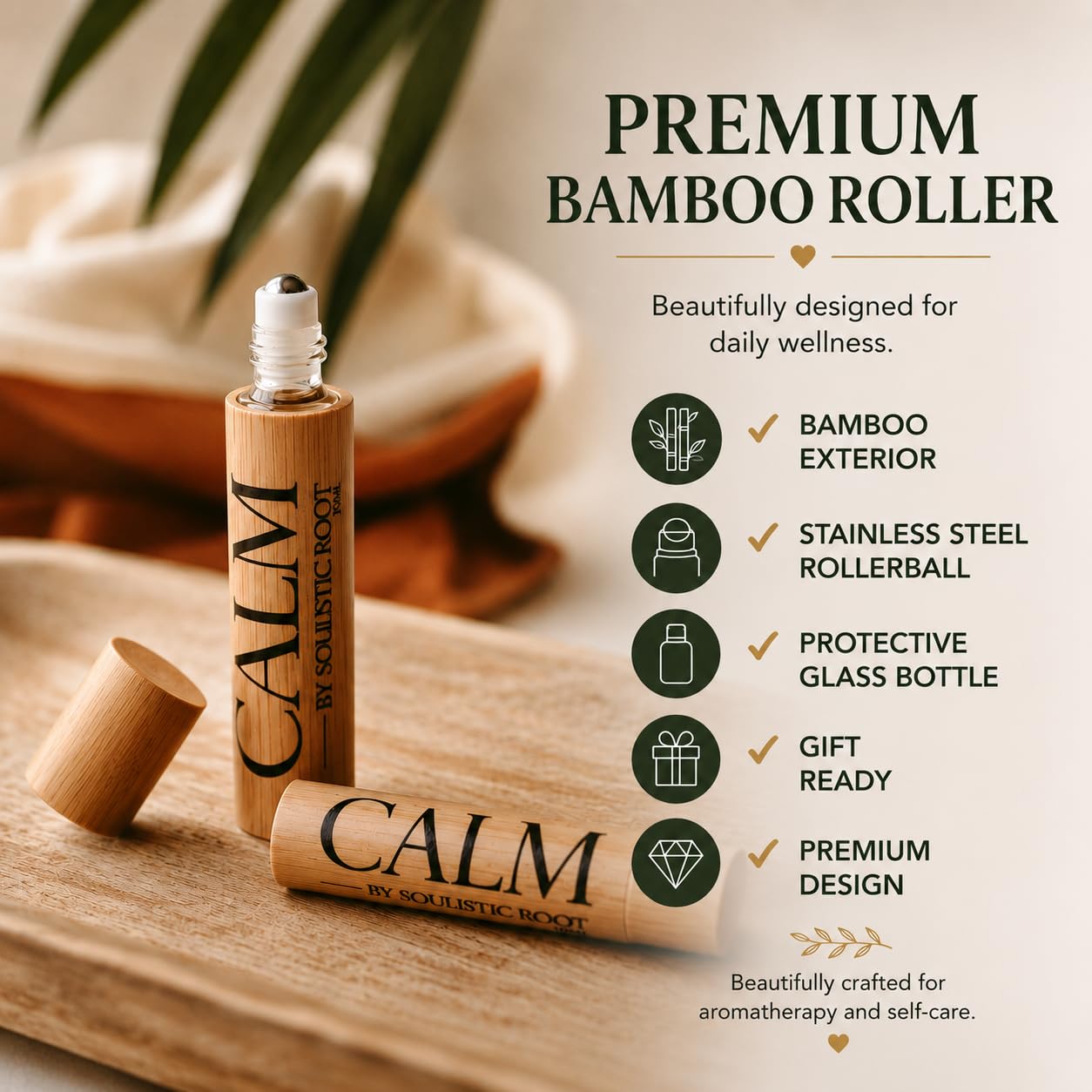 Soulistic Root Calm Essential Oil Roller, Calm Essential Oil Roll On Blend, 10ml Glass Roller- Stress Relief, Essential Oil Blends, Aromatherapy Self Care Products for Women