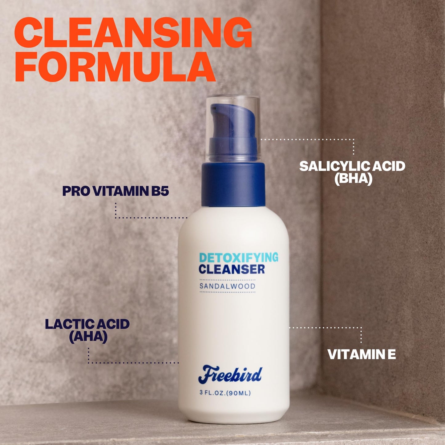 Freebird Daily Body & Face Cleanser for Men, Detoxifying Skin Cleanser with Vitamin E and Salicylic Acid, Gentle Exfoliating Wash, Paraben-Free, Vegan, 3 Fl Oz (90 mL)