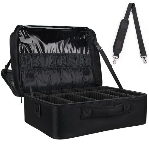 MONSITNA Extra Large Makeup Case 17 Inch Super Large Capacity Travel Makeup Train Case Professional Makeup Artist Case Nail Polish Organizer Storage Box with Two Adjustable Shoulder Strap (Black)