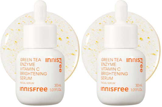Innisfree Green Tea Enzyme Vitamin C Serum for Brightening 2 Pack | Sunspots, Post-Breakout Marks and Dark Spot Correction | Hydrating Korean Face Serum for Radiant Glow