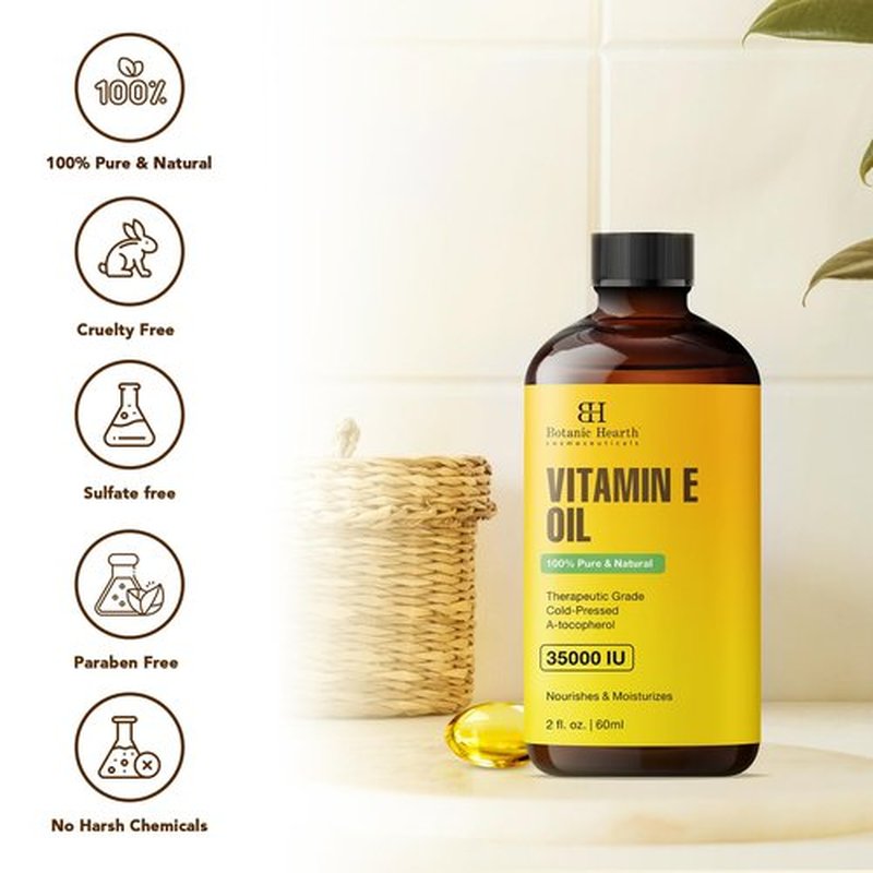 Botanic Hearth Vitamin E Oil | 100% Pure and Natural oil for Growth of Nails, Hair, Eyebrows & Eyelashes | 35,000 IU | Hair & Body Oil with Eyebrow & Eyelash Brush| 2 Fl Oz Set of 2