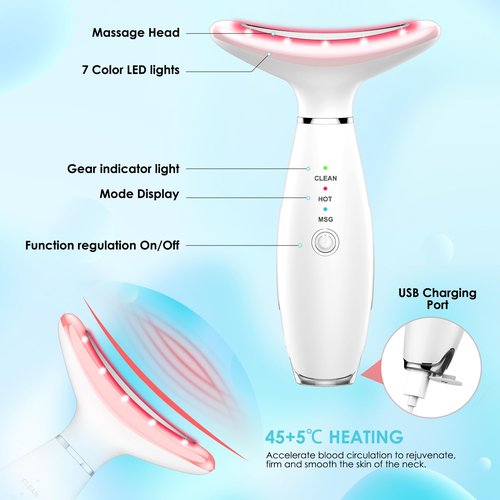 Anti 𝖶rinkles Facial Massager Red-Light-Therapy-for-Face and Neck, Face 𝖲 culpting Tool with 7 Color, at-Home Face Tool for Skin Care (White)