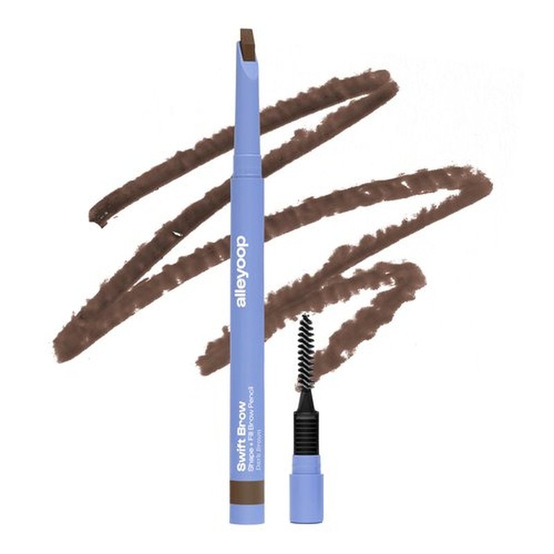 ALLEYOOP Swift Brow All-In-One Brow Definition with Built-In Sharpener & Spoolie Brush – Water & Smudge-Resistant Eyebrow Definer Pencil with Natural Matte Finish - Vegan & Cruelty-Free (Dark Brown)