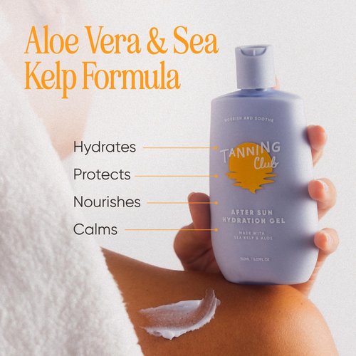 Tanning Club After Sun Hydration Gel - Hydrating Gel with Sea Kelp & Aloe Vera Tan Extender & Sunburn Relief - Non-Toxic Botanical Formula for Cooling & Soothing Sun Kissed Skin