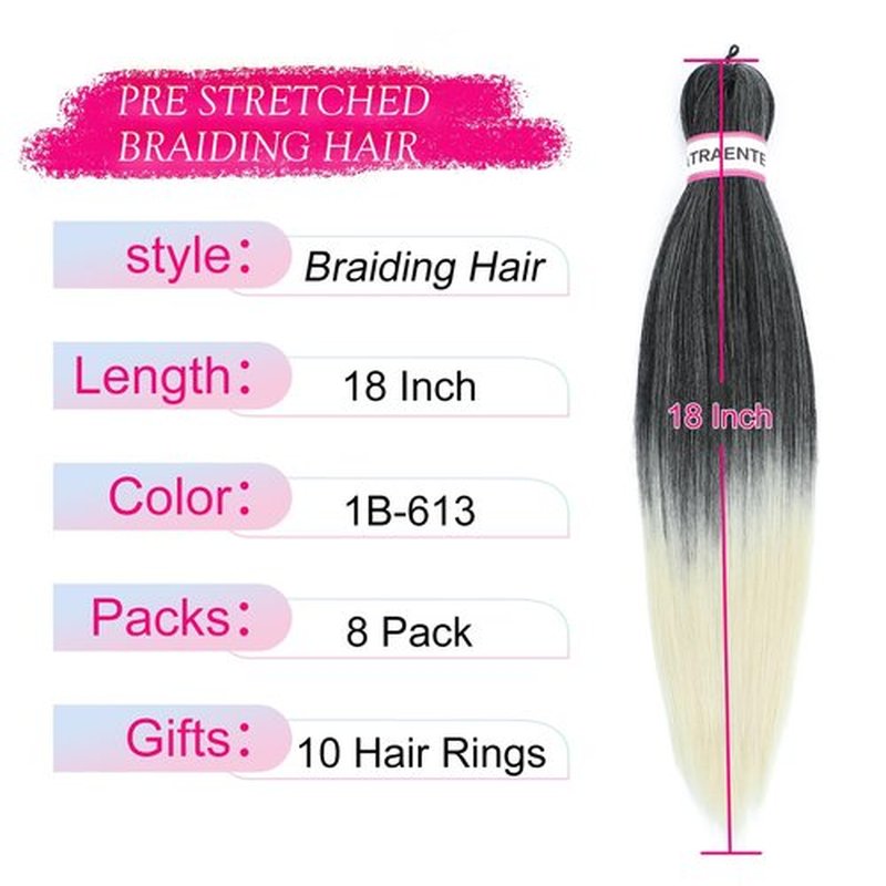 ATRAENTE Braiding Hair Pre Stretched,18 Inch 8 Packs Ombre Braiding Hair for Boho Box Braids Yaki Texture Hot Water Setting Soft And Light(18"T613#)