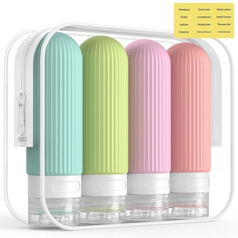 ME.FAN Travel Bottles for Toiletries, TSA Approved 3oz Silicone Travel Size Containers/Portable Split Bottle, Travel Accessories for Conditioner, Shampoo, Lotion - 4 Pack Bright