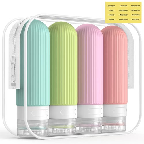 ME.FAN Travel Bottles for Toiletries, TSA Approved 3oz Silicone Travel Size Containers/Portable Split Bottle, Travel Accessories for Conditioner, Shampoo, Lotion - 4 Pack Bright