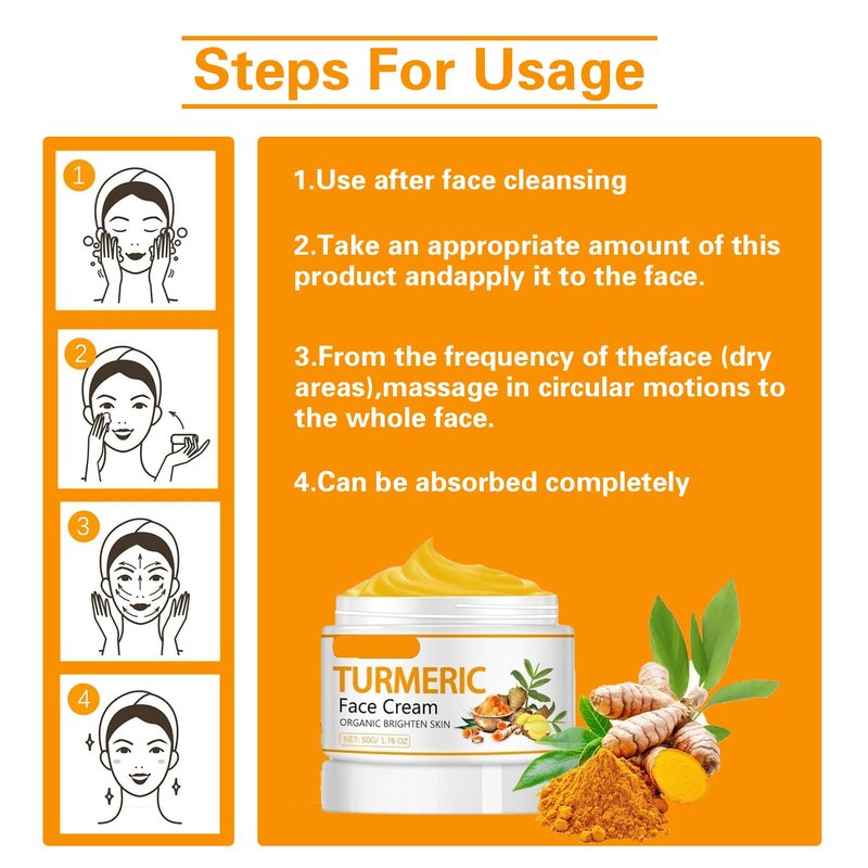Turmeric Face Cream - Natural Moisturizer for Dark Spots & Even Skin Tone | Smooth Fine Lines Daily Use