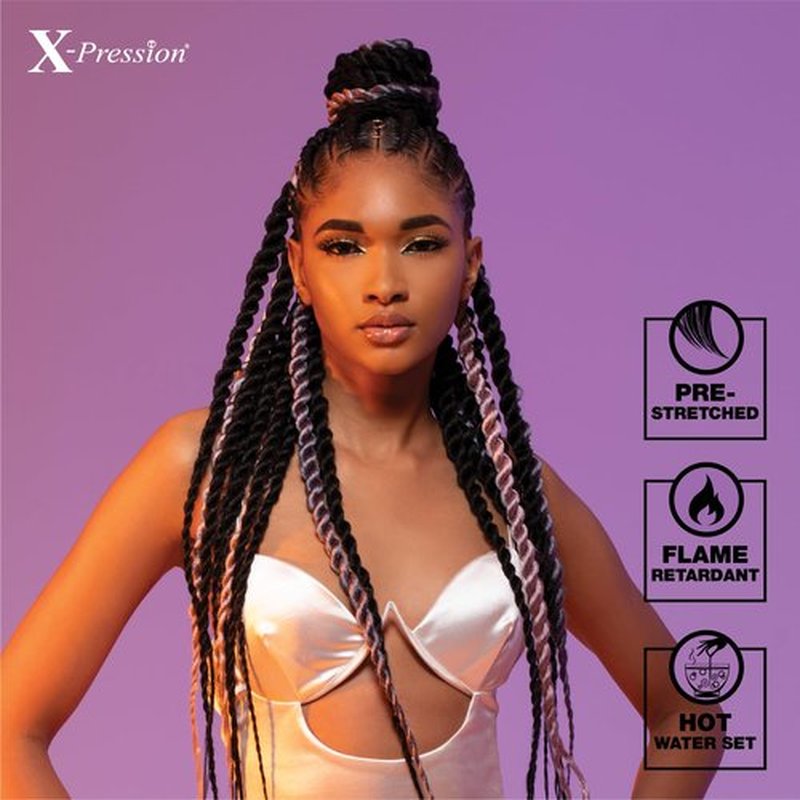 Sensationnel Xpression prestretched braiding hair - 3x xpression 58inch kanekalon fiber flame retardant smooth yaki braid - 3x x-pression 58 inch (4 pack, 3TBLUE/LBLUE/LAVENDER)