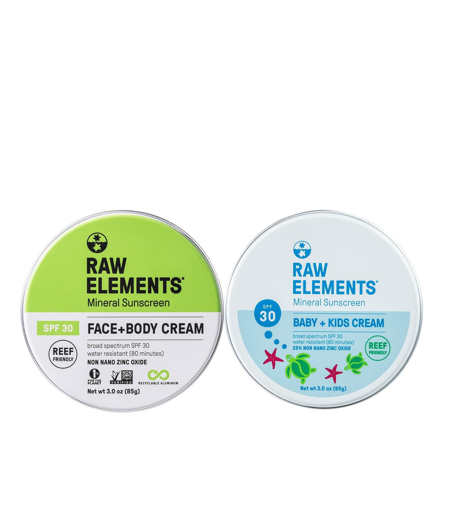 Raw Elements Baby & Kids SPF 30 Organic Sunscreen Tin, Non-Nano Zinc Oxide, Reef-Safe, Cruelty-Free, Gluten & Nut Free, W/Face and Body Mineral Sunscreen Tin, Water Resistant, Plastic Free, 3 oz