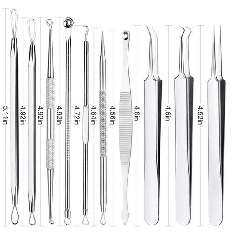 Pimple Popper Tool Kit,10 Pcs Professional Blackhead Remover Comedones Extractor for Easy Removal for Pimples,Blackheads,Zit Removing, Facial and Nose, Acne Removal Kit with Metal Box (Silver)