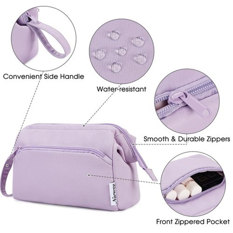 Narwey Large Makeup Bag Women Wide-open Make up Bag Travel Cosmetic Bag Organizer Toiletry Bag for Cosmetics Toiletries Accessories (Purple)