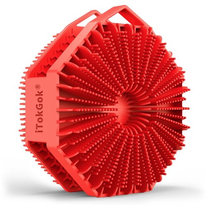 iTokGoK® Premium Silver-Infused 2-in-1 Silicone Body Scrubber, Double-Sided Design Body Brush Silicone Body Scrubber Exfoliating Body Brushes for All Skin for Showering, Lathers Well- Red