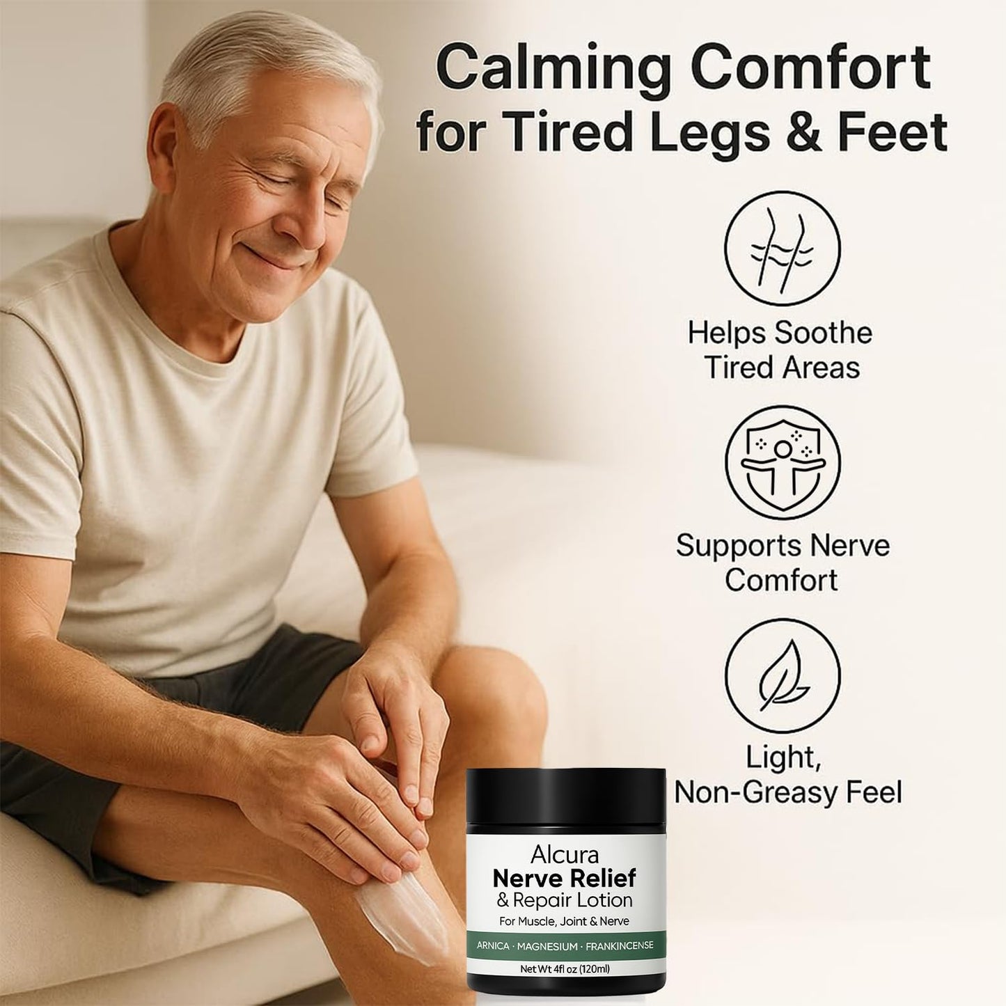 Alcura Nerve Cream, Alcuras Neuropathy Lotion with Arnica & Magnesium, Daily Soothing Moisturizing, Suitable for Knee, Lumbar, Joint, Neck, Hand and Foot 4 fl oz