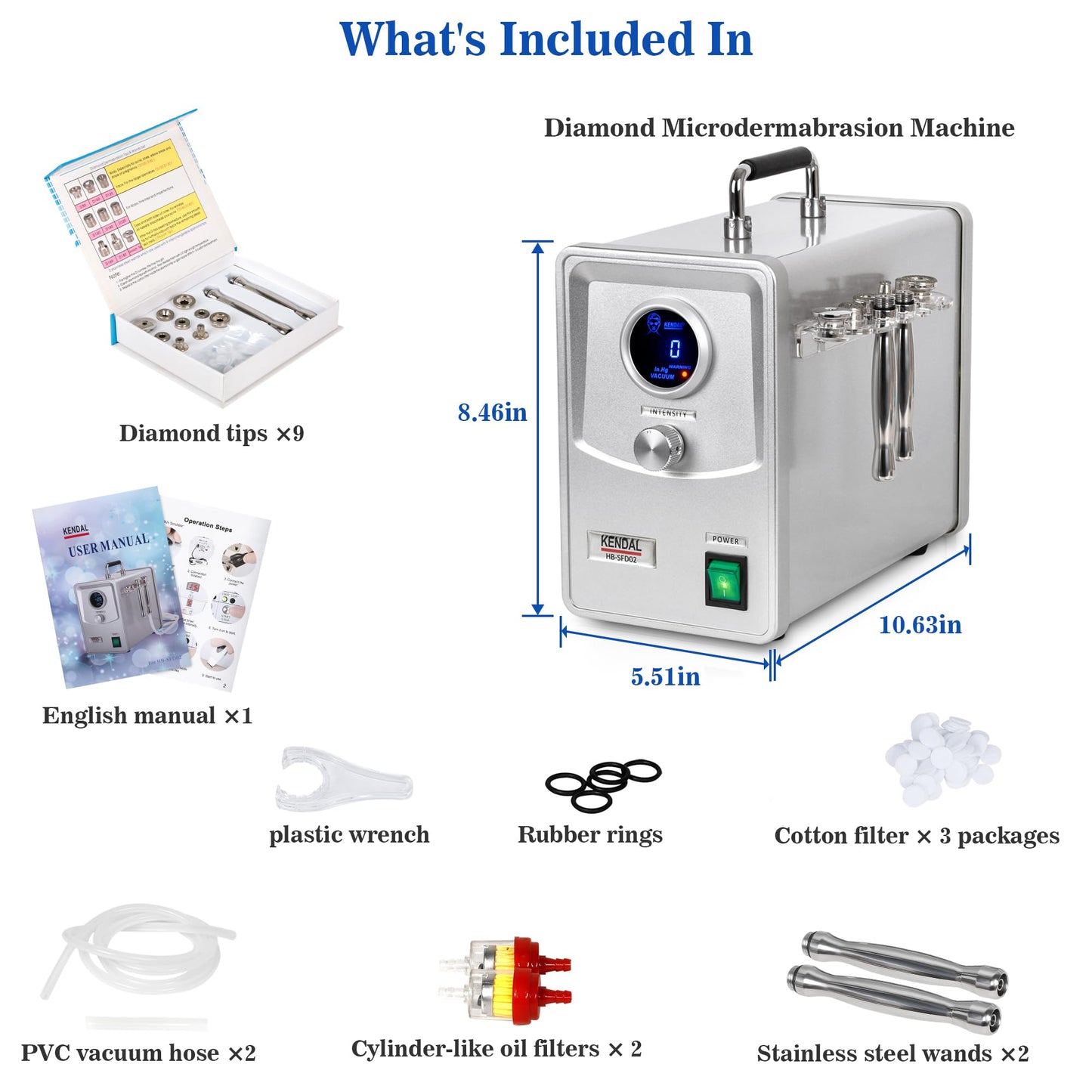Kendal Professional Diamond Microdermabrasion Machine, Dermabrasion Facial Skin Care Equipment with Digital Display also good for home use 110V-220V HB-SFD02