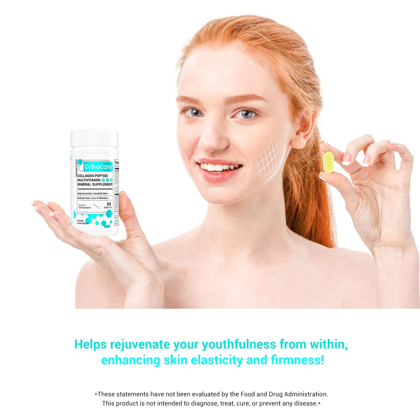 DrBioCare Collagen Peptides for Women, Beauty Vitamin & Mineral Supplement,Contains Vitamin D3, Probiotics for Women & Collagen Peptides,Vitamin B Complex,Vitamin E 120 Tablets