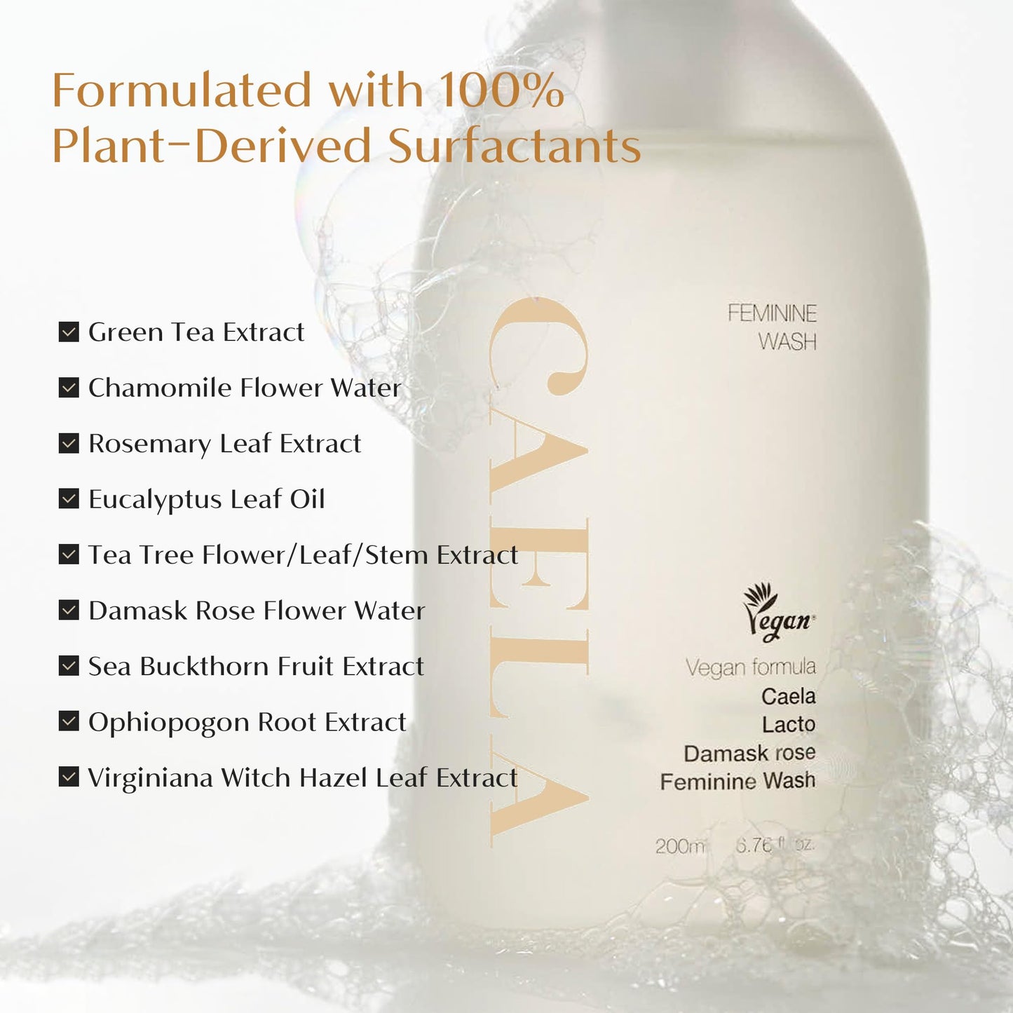 CAELA Feminine Wash Gel, pH-Balanced Formula for Odor Control and Daily Freshness, Triple Lactobacillus Complex, Vegan K-Beauty Intimate Cleanser, Sea Buckthorn & Damask Rose, Sulfate-Free, 6.76 Fl Oz