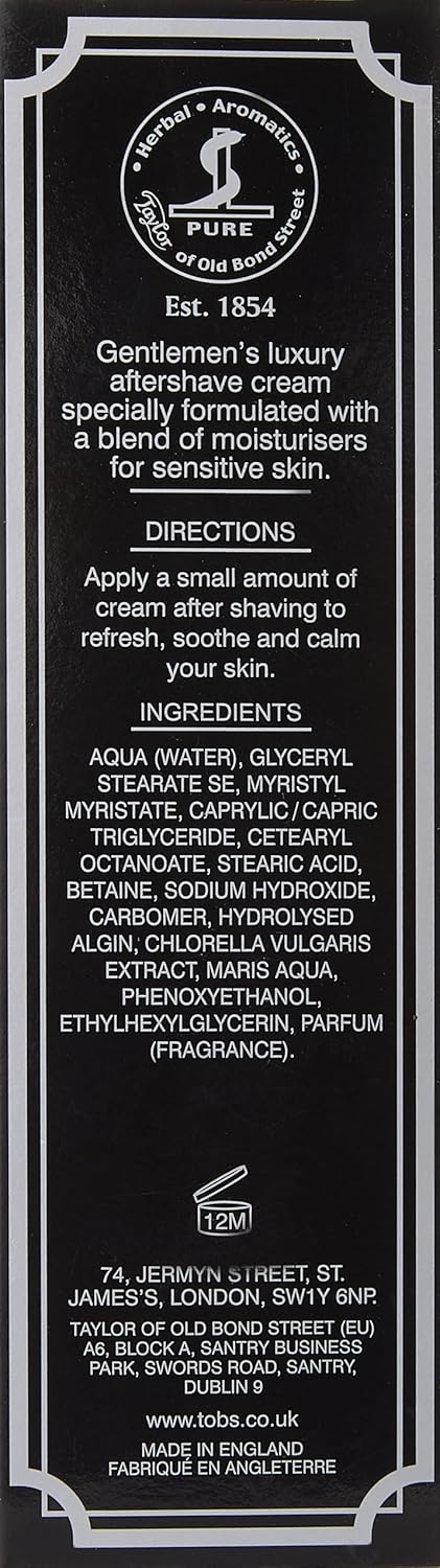 Taylor of Old Bond Street Jermyn Street Luxury Aftershave Cream for Sensitive Skin 75ml, 2.5 Ounce after shave lotion (06020-1)