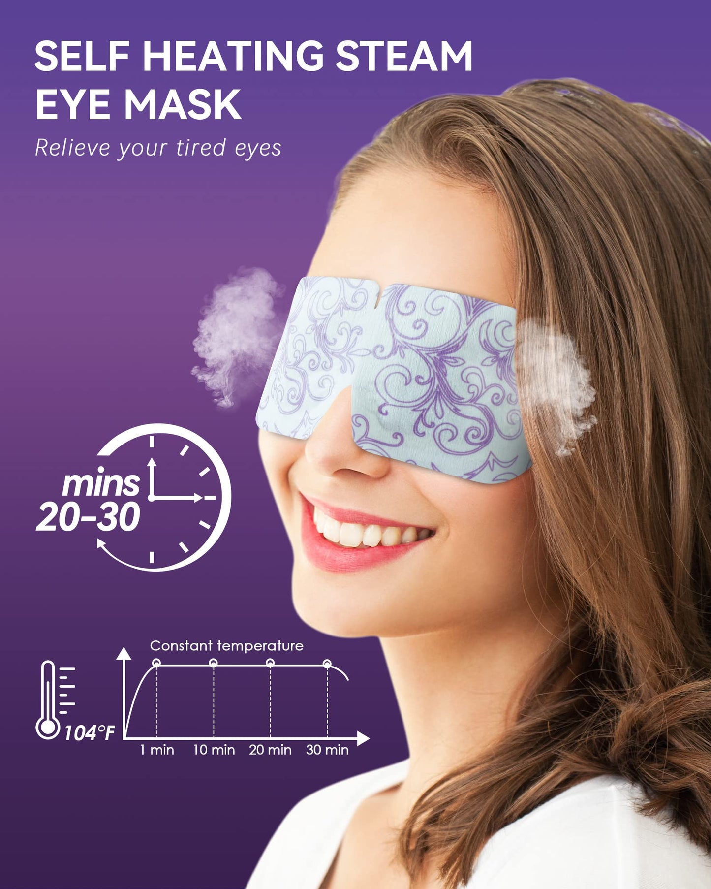ProCIV 10 Packs Lavender Steam Eye Masks, Heated Eye Masks for Dark Circles and Puffiness Disposable Warming Eye Masks for Soothing Headache Reliefing Eye Fatigue(Lavender)