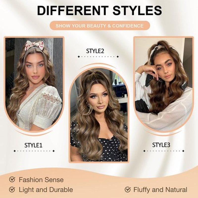 FREEMEIGE Ponytail Extension Drawstring Ponytail Hair Extensions for Women Long Curly Wavy Pony Tail Extension Synthetic Medium Brown Hair Extensions Ponytail Hairpiece for Daily Use Party