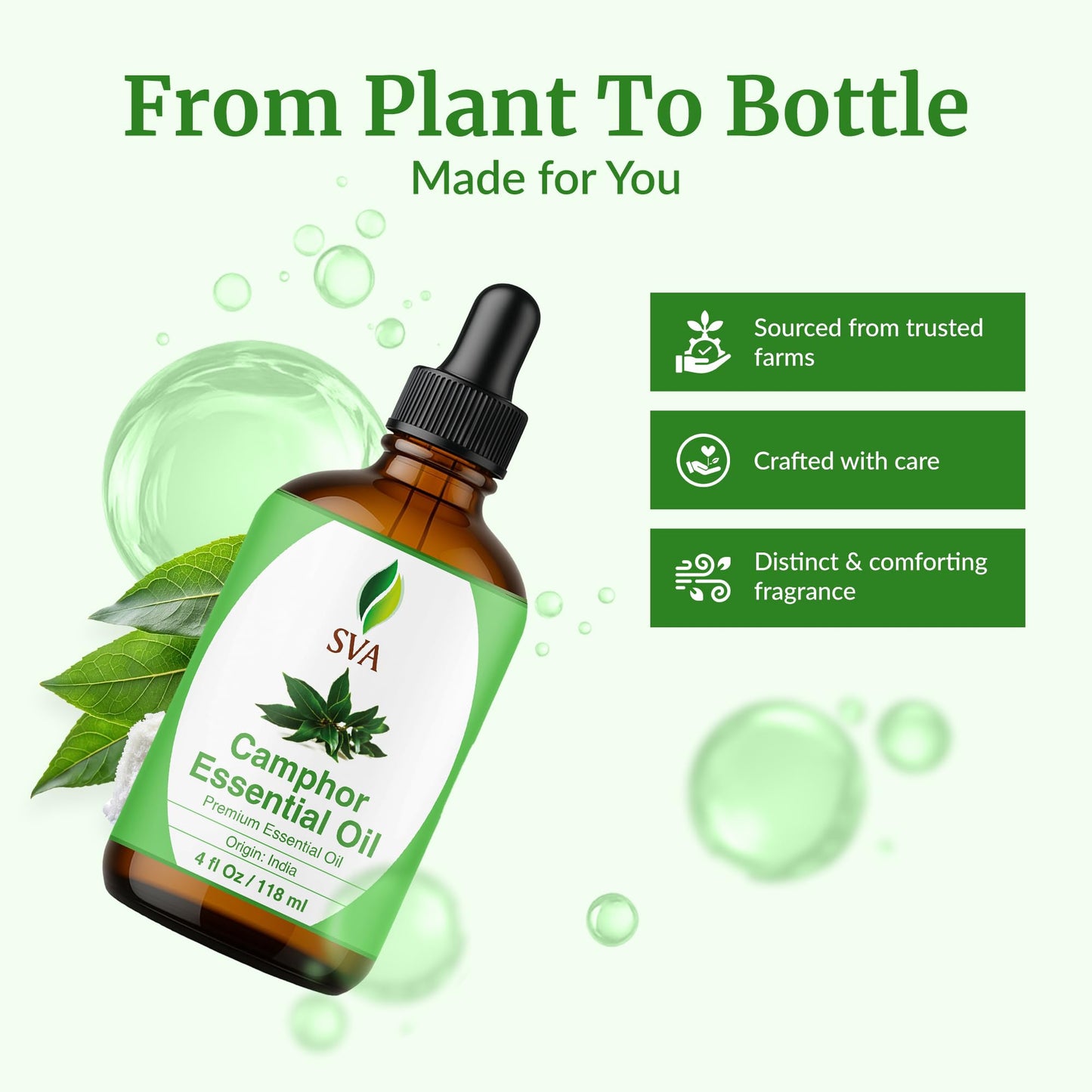 SVA Camphor Essential Oil, Glass Bottle with Dropper, 4 Fl Oz (118 ml)