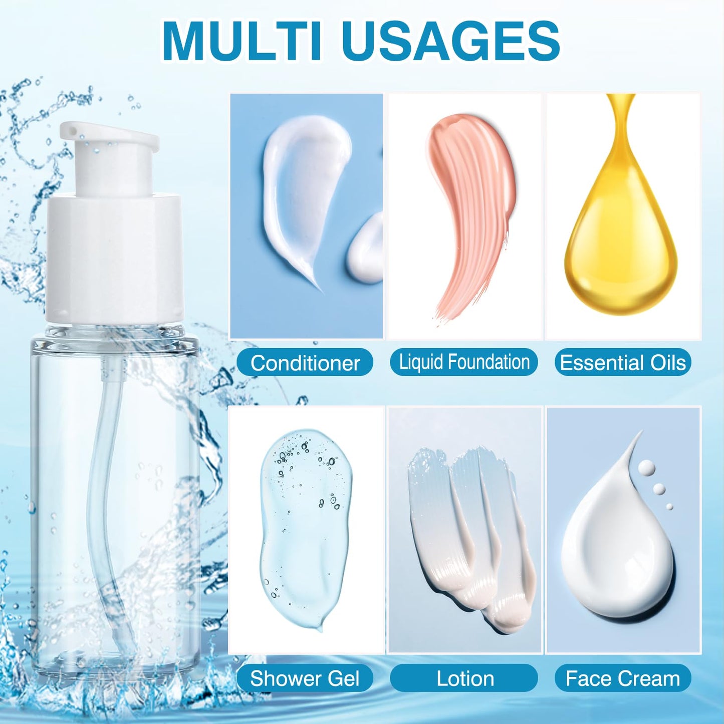 Travel Pump Bottle 2pcs Cosmetic Pump Container for Cream Essential Oils