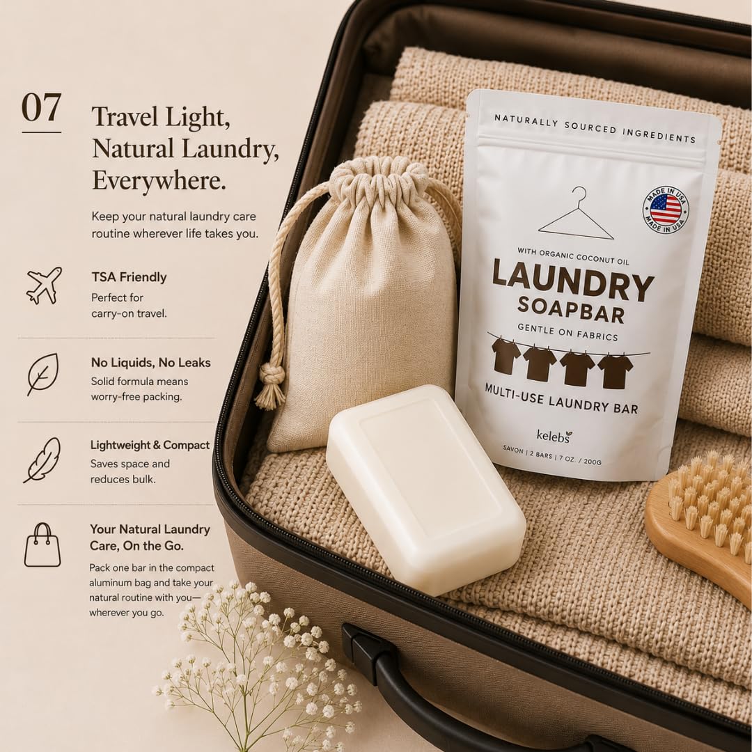 Kelebs Natural Laundry Soap Bar for Sensitive Skin with Organic Coconut - Delicate Laundry Stain Remover for Clothes, Underwear, Collar - Gentle Baby Laundry Soap | 2 Bars