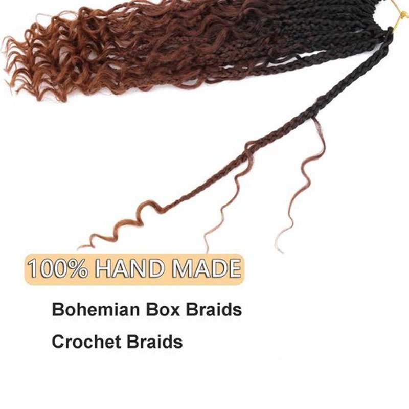8 Packs Goddess Box Braids Crochet Hair Crochet Box Braids with Curly Ends Boho Bohemian Box Braid Hair (1B/33/30, 12 inch 8 pack)