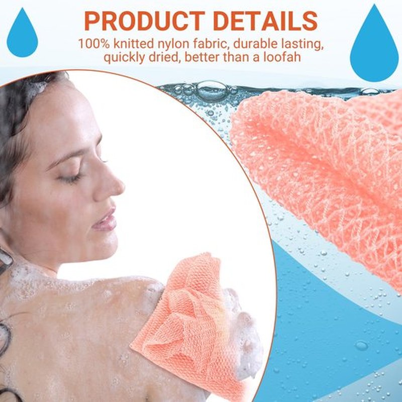 Geiserailie African Long Bathing Net Sponge Long Net Shower Body Scrubber Back Scrubber Skin Smoother Net Bathing Sponge for Daily Use or Stocking Stuffer (Light Pink)