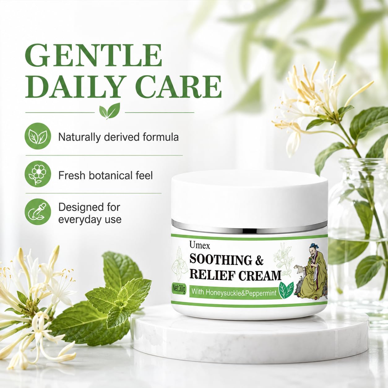Umex Face & Body Moisturizer, Hydrating Moisturizing Cream for Dry, Sensitive & Rough Skin, with Honeysuckle & Mint, Softens & Nourishes Skin, Non-Greasy Formula