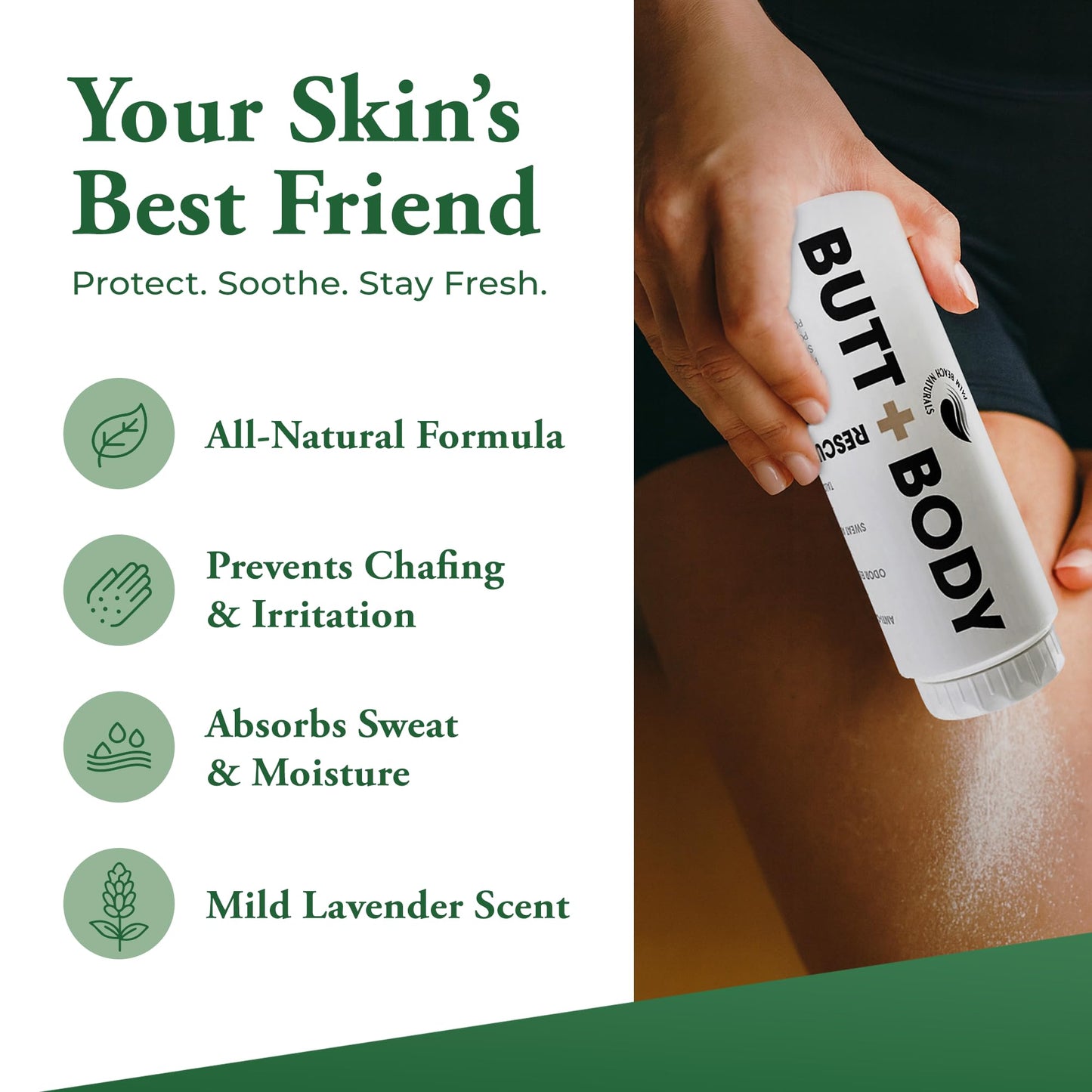 Palm Beach Naturals Butt & Body Rescue Powder for Men & Women – Whole Body Deodorant Absorbs Sweat, Controls Odor & Chafing with Cooling Sensation – Naturally Protects Skin, Talc Free – 4oz