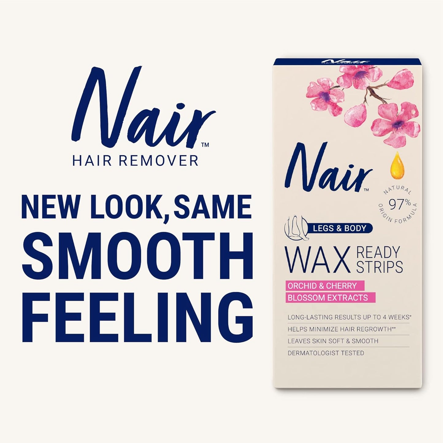 Nair Hair Remover Wax Ready Strips, Legs and Body Hair Removal Wax Strips, 40 Count, 3 Pack