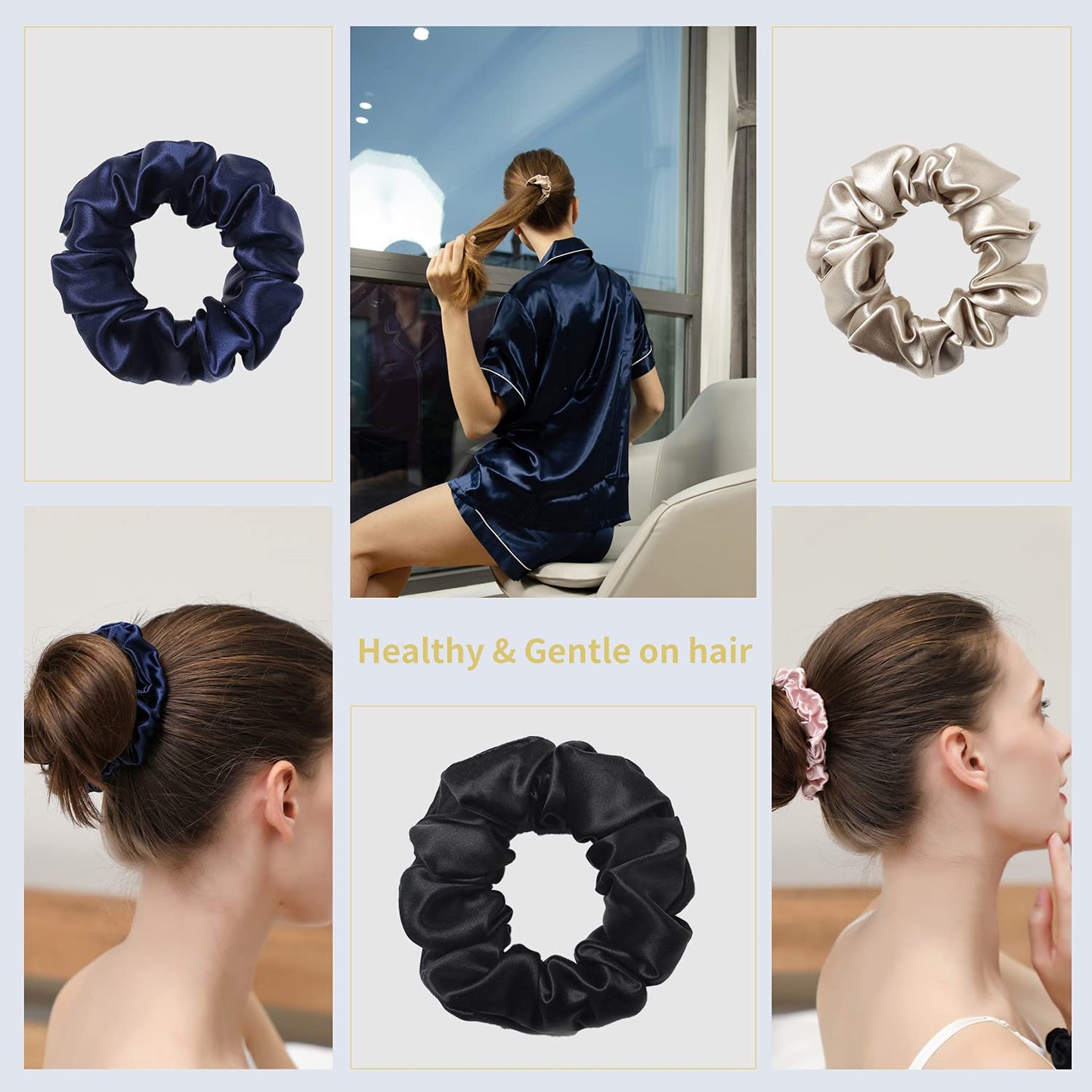 ZIMASILK 100% Mulberry Silk Hair Scrunchies-Standard, Small, Mini-Best for Women and Girls’Hair 19 Momme Elastic Hair Bands for Ponytail Holder Gentle And No hurt (3 Sizes, Taupe)