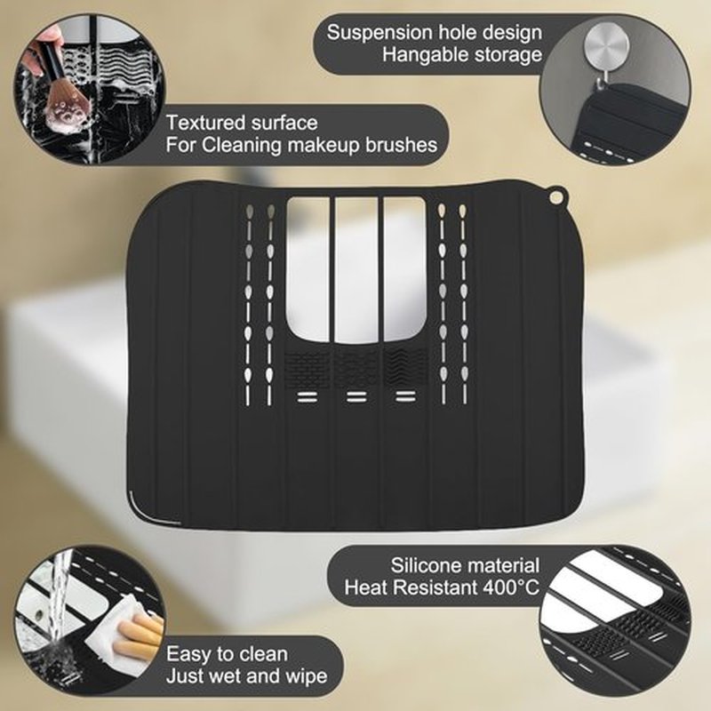 Ranphykx Sink Foldable Cover for Counter Space - Makeup Brush Cleaning Mat - Bathroom Makeup Tools Organizer Space Saver Bathroom Sink Silicone Cover