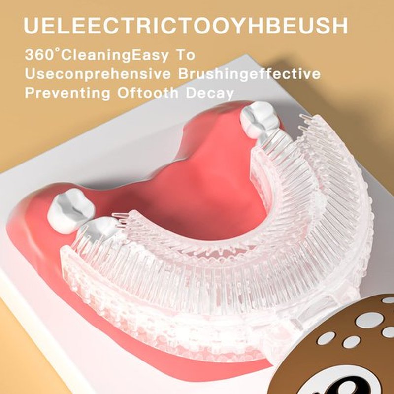 JIANLEJIA Kids Electric Toothbrushs U Shaped Sonic Automatic Toothbrush with 4 Brush Heads, Six Cleaning Modes,Cartoon Deer Modeling, Full Mouth Toothbrush for Baby