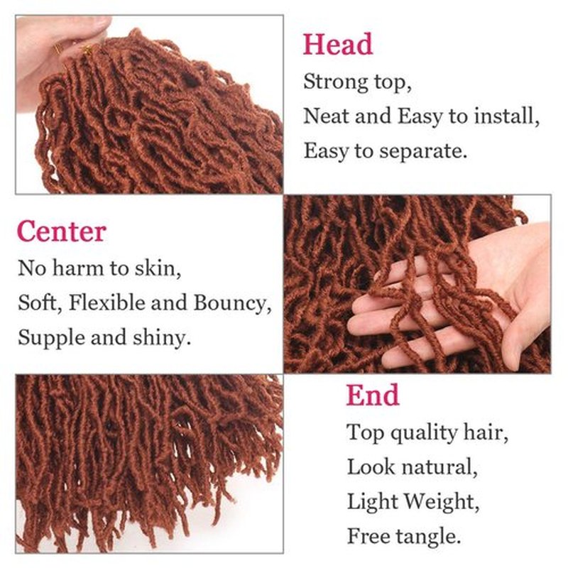 Leeven 24 Inch Long Ginger New Faux Locs Crochet Hair 18 Strands/Pack Copper Red Messy Soft Locs Crochet Braids 2 Packs Distressed Goddess Locs Hair For Women 350#