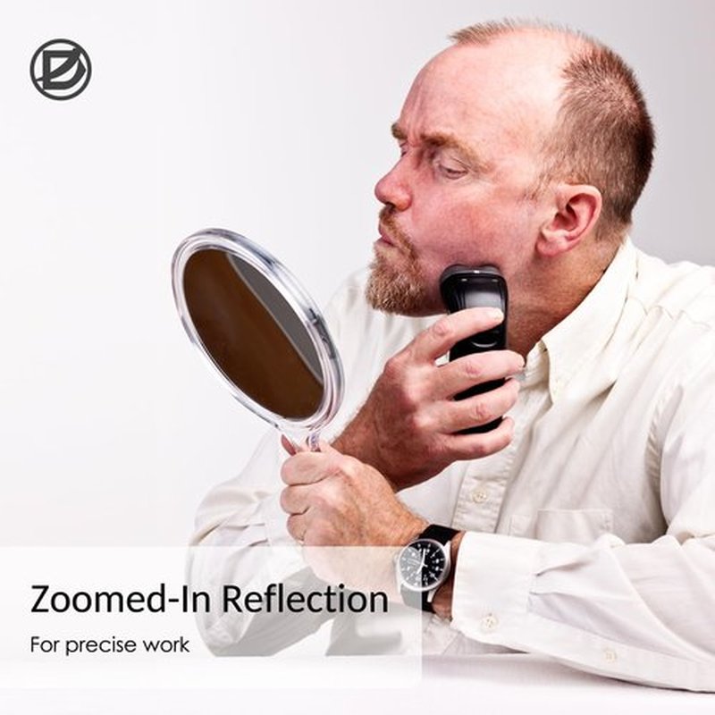 D Handheld Mirror with Handle - 5.4" W x 10.4" L Hand Mirror Large Doule Sided Magnifying Mirror 1X 2X Handle Makeup Mirror Acrylic Handheld Mirror Rounded Shape Transparent