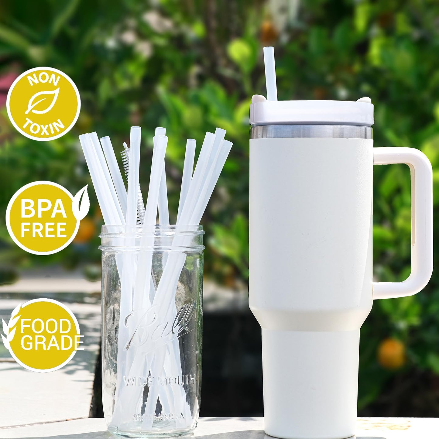 WK ieason Replacement Straws for Stanley Owala 40 oz 30 oz Cup Tumbler, 6pcs 12 Inch Long Plastic Reusable Straw with Cleaning Brush for Stanley Owala Tumbler Accessorie. Cuttable Plastic Straws