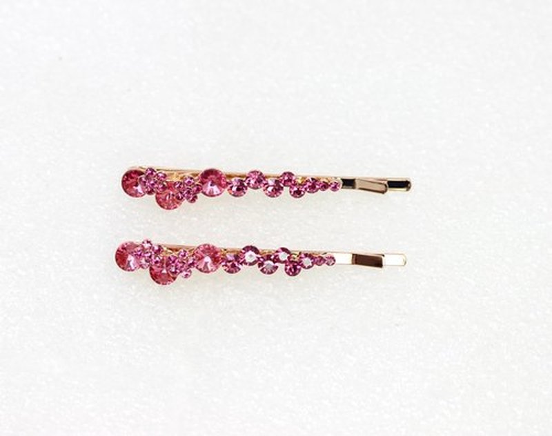 Faship A Pair Of Pink Premium Rhinestone Crystal Floral Hair Clips Pins 2 Pcs