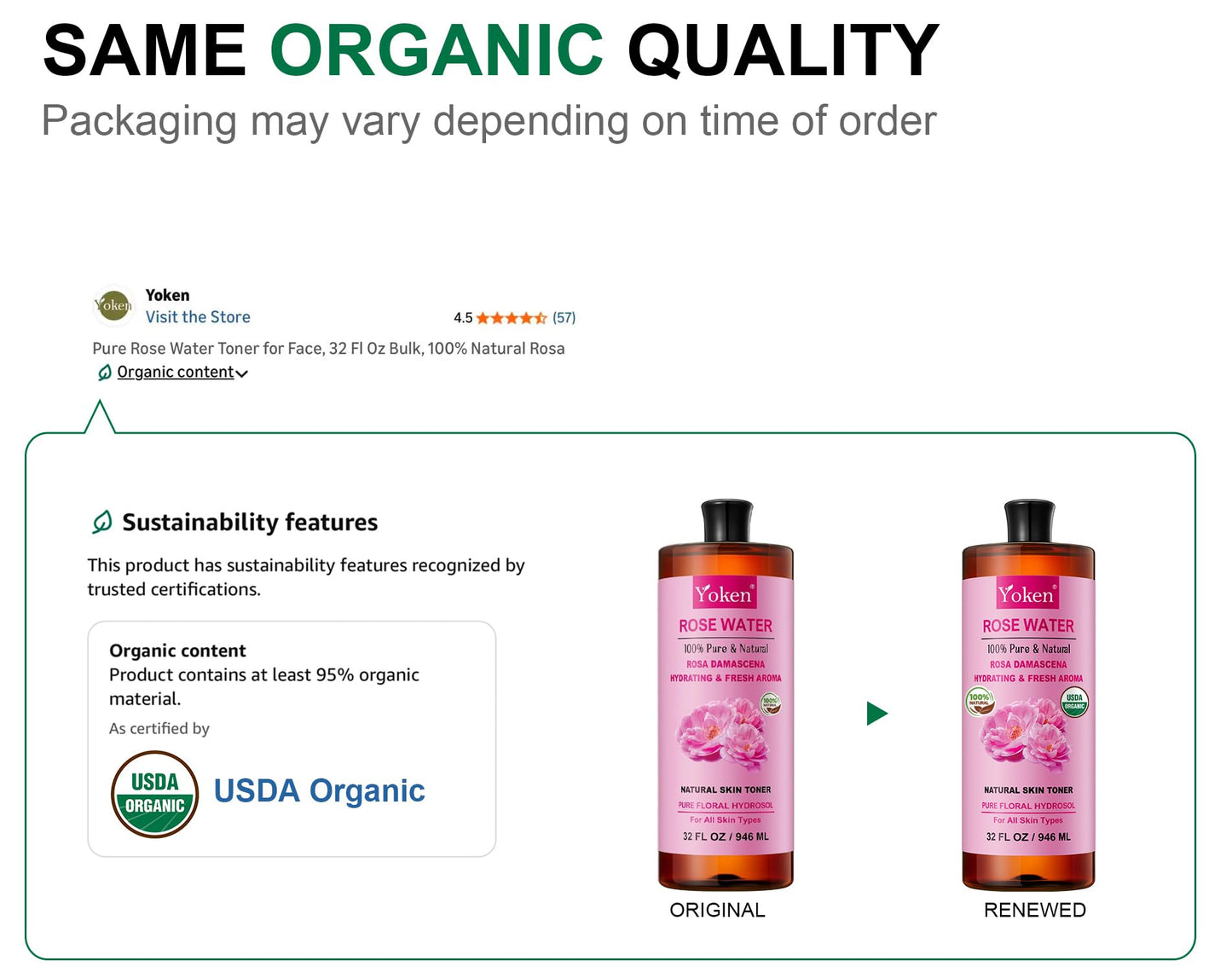 Yoken Pure Rose Water Toner for Face, 32 Fl Oz Bulk, 100% Rosa Damascena Rose Hydrosol, Refreshing Rosewater for Hair, Skin, Alcohol Free, Dye Free