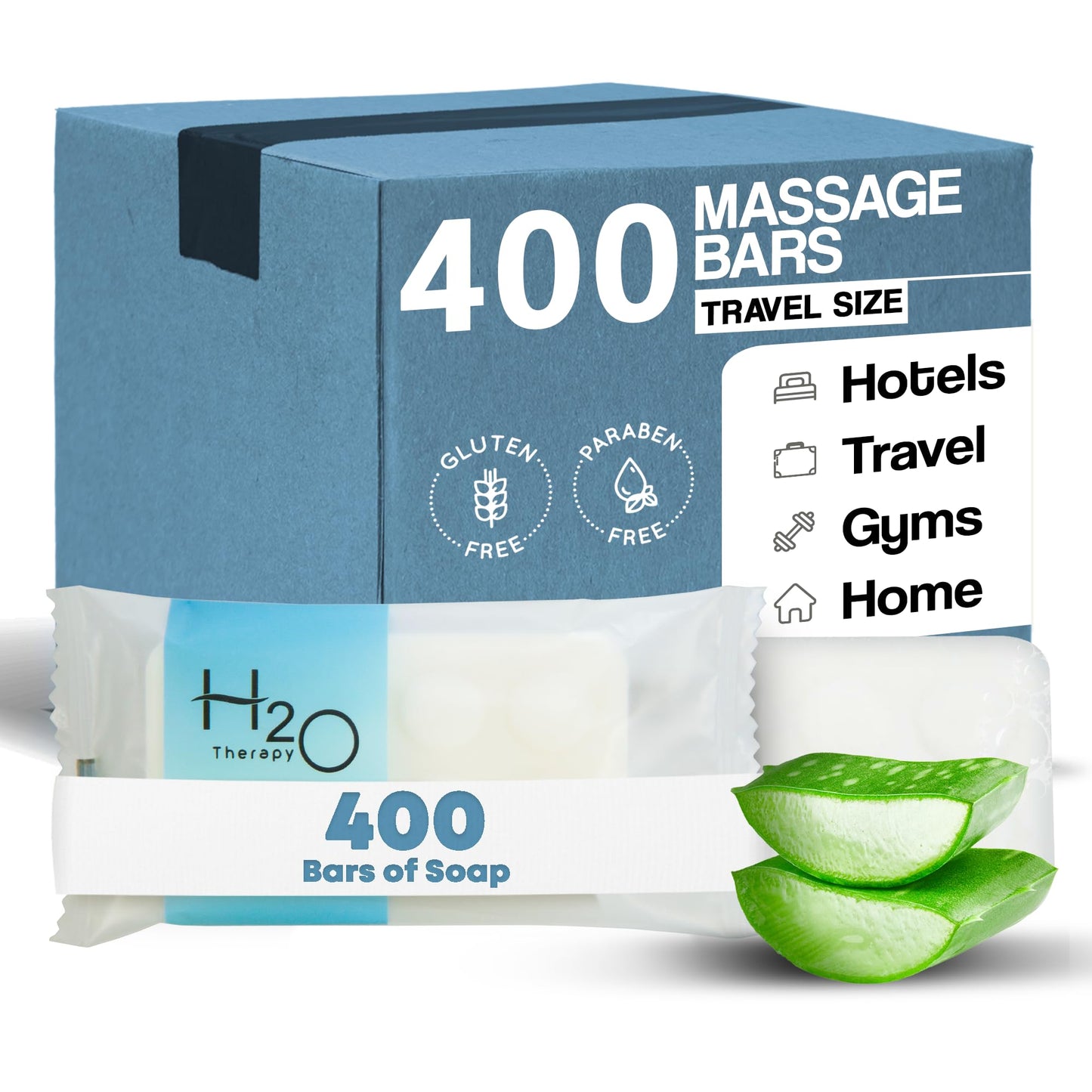 Travel Size Hotel Bar Soap 400 Count 1 oz Massage Bars Guest Amenities for Hotels Vacation Rentals and Short Term Rentals Paraben Free Fresh Scent Infused with Aloe and Olive Oil by H2O Therapy