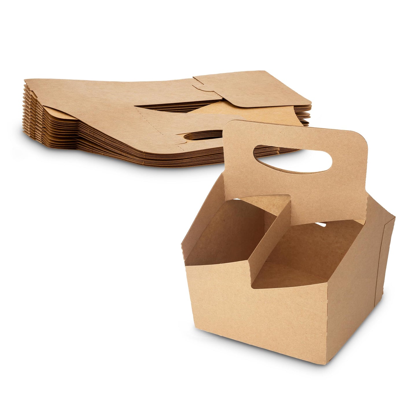 MT Products Kraft 4 Cups Drink Carrier 6.5" x 6.5" x 9" - Disposable Drink Holder (Pack of 30) - Made in the USA
