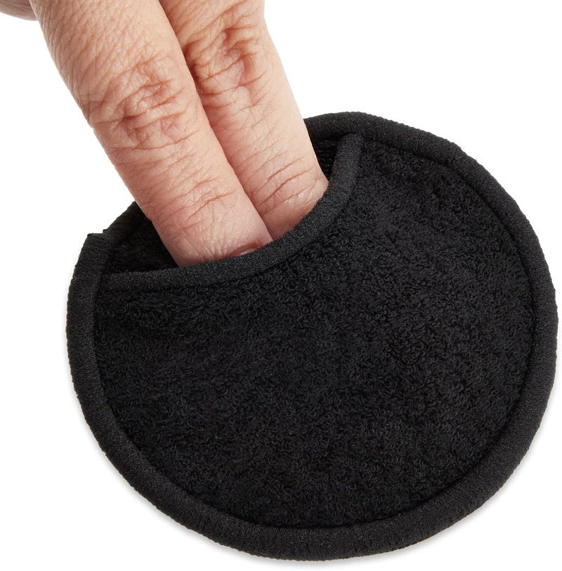 Reusable Cotton Rounds - 18 Pack for Makeup Removal | Bamboo Holder & Mesh Storage Bag (Black)