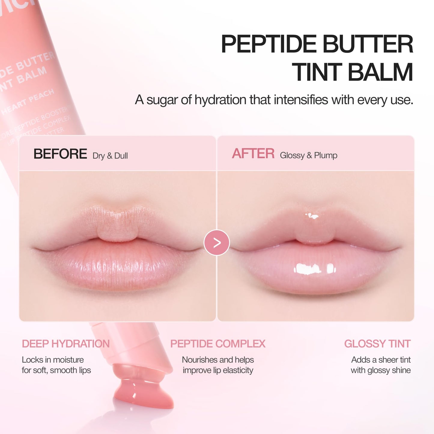 VIDIVICI Peptide Butter Tint Balm | 10 Color Variants, Korean Moisturizing Lip Tint with Melting Peptide Complex & Sheer Tinted Glow - 01 JUST VANILLA (12g, 0.42oz)