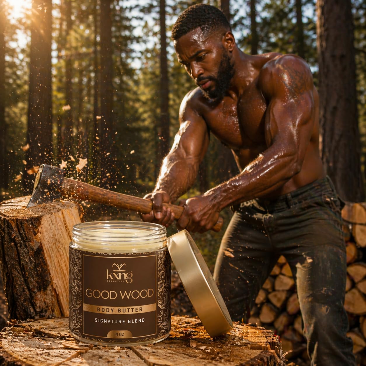 KXNG Cosmetics Organic Shea Body Butter Cream – 4oz | Mens Body Butter for Black Men & Women with Shea, Cocoa, Mango & Coconut Oil | Deep Moisturizing Cream for Dry Skin, Hands & Feet – Good Wood