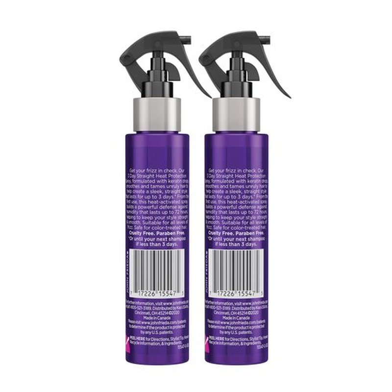John Frieda Frizz Ease 3 Day Straight Heat Protection Spray, Keeps Hair Straight and Frizz-Free for 3 Days, Keratin-Infused Flat Iron & Styling Spray for a Smooth, Sleek Finish, 3.5 Oz, Pack of 2